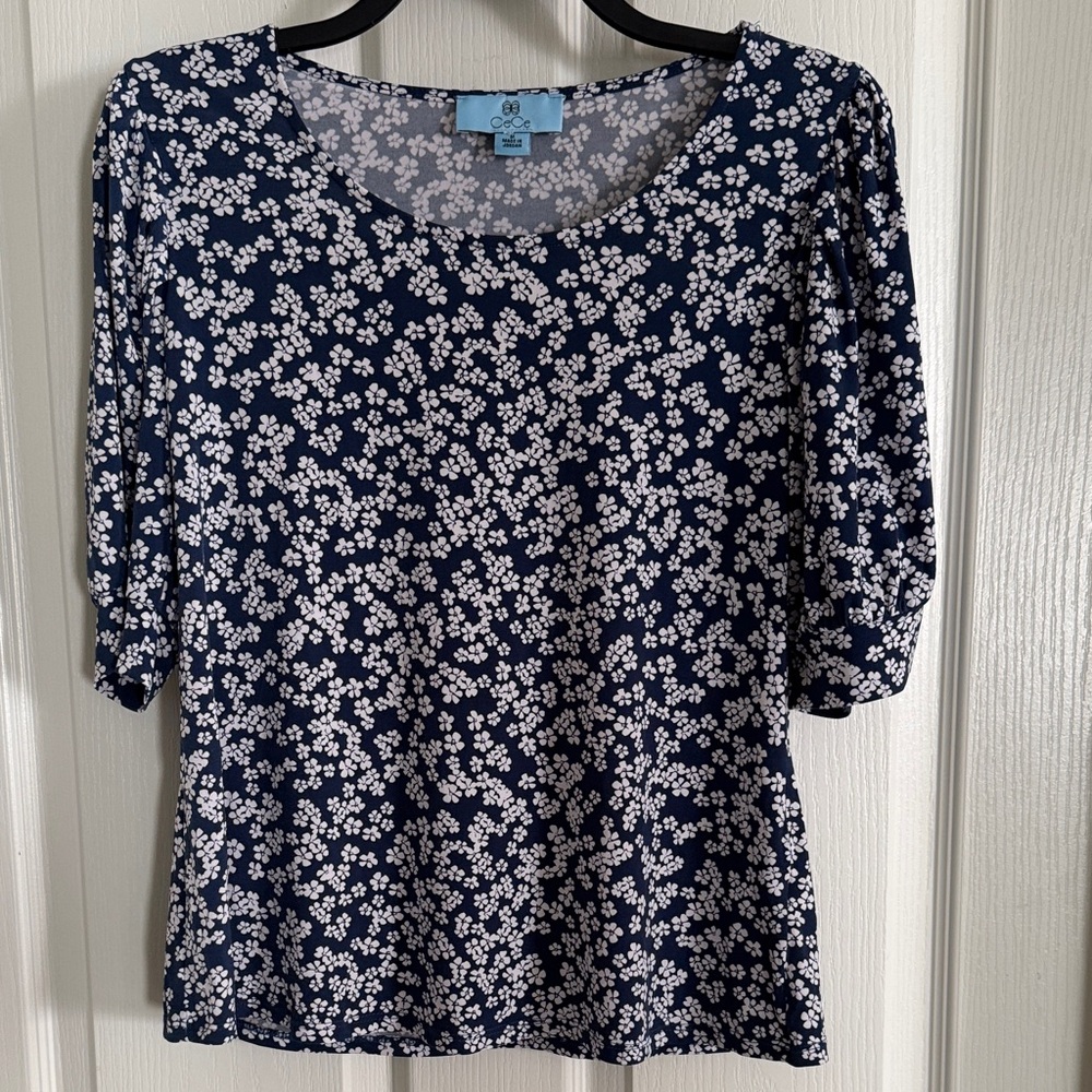 CeCe Blue Floral Blouse